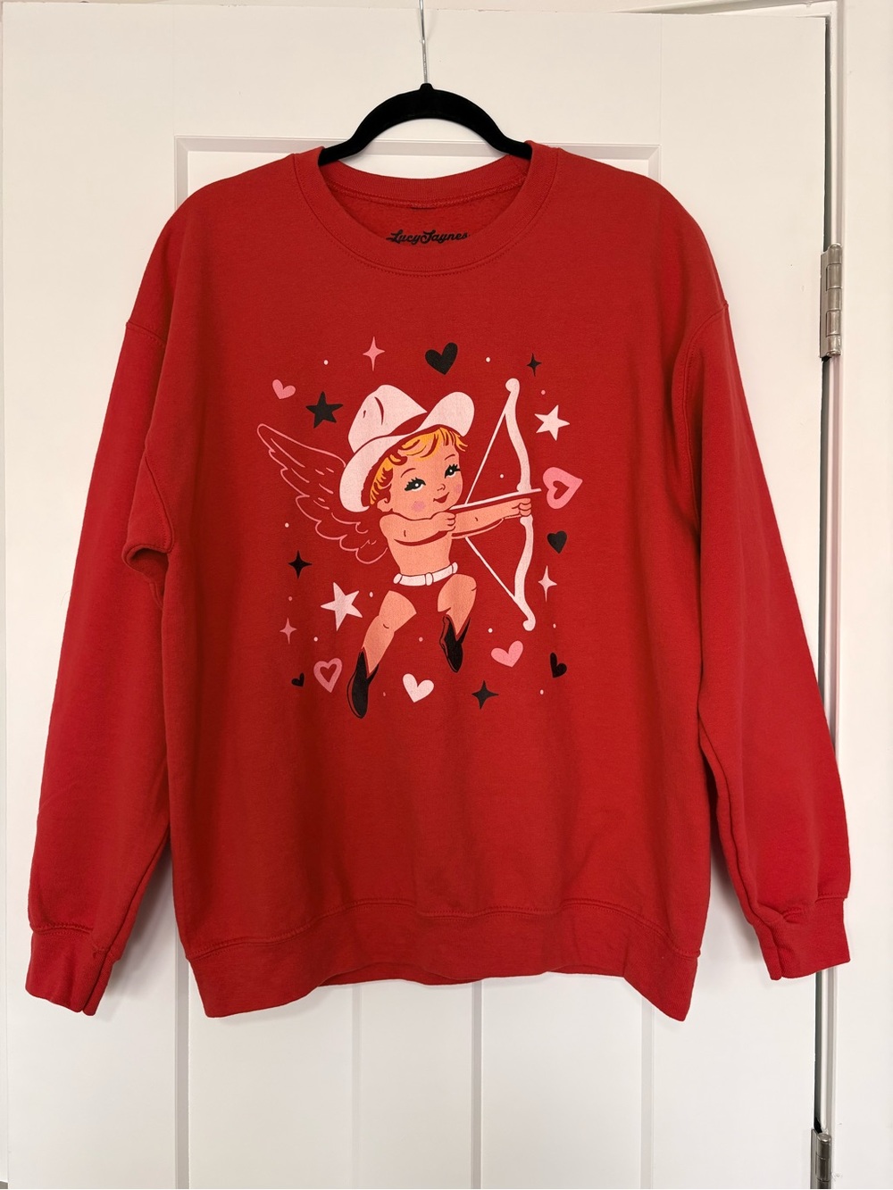 Lucy Jaynes Women's Red Cupid Graphic Crewneck Sweatshirt